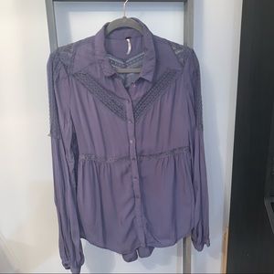Free People Purple Blouse with Lace Detail Small